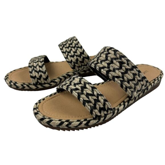 Lucky Brand Decime Espadrille Sandals Slip On Woven Jute Black Size 7.5M/38 - Picture 1 of 8